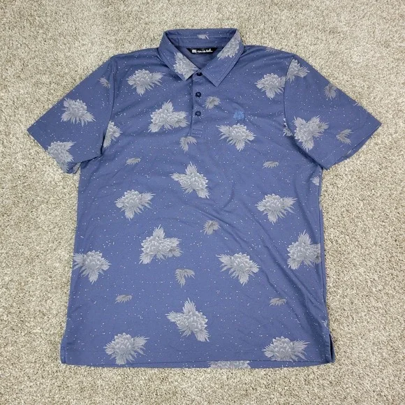 Travis Mathew Mens Large Gray AOP Floral Performance Stretch Polo Short Sleeve - Picture 2 of 6